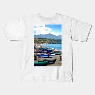 Fishing Boats Burriana Beach Nerja Spain Kids T-Shirt